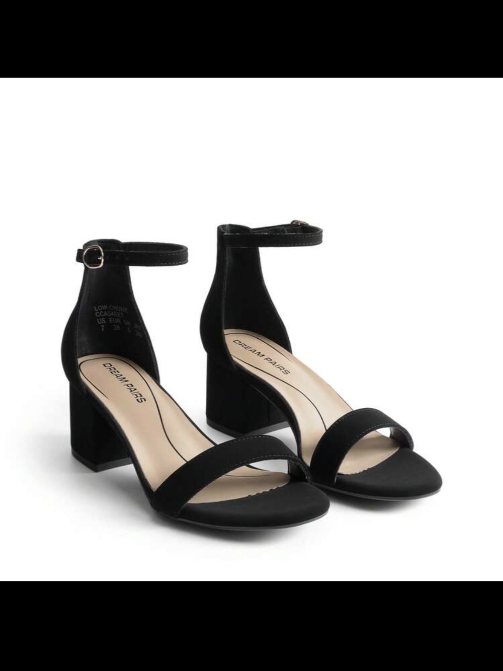 Black Ankle-Strap Block Heel Sandals Size:38